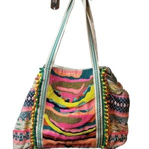 America & Beyond Daphne Embellished Tote Bag Purse Colorful Hand Beaded Boho